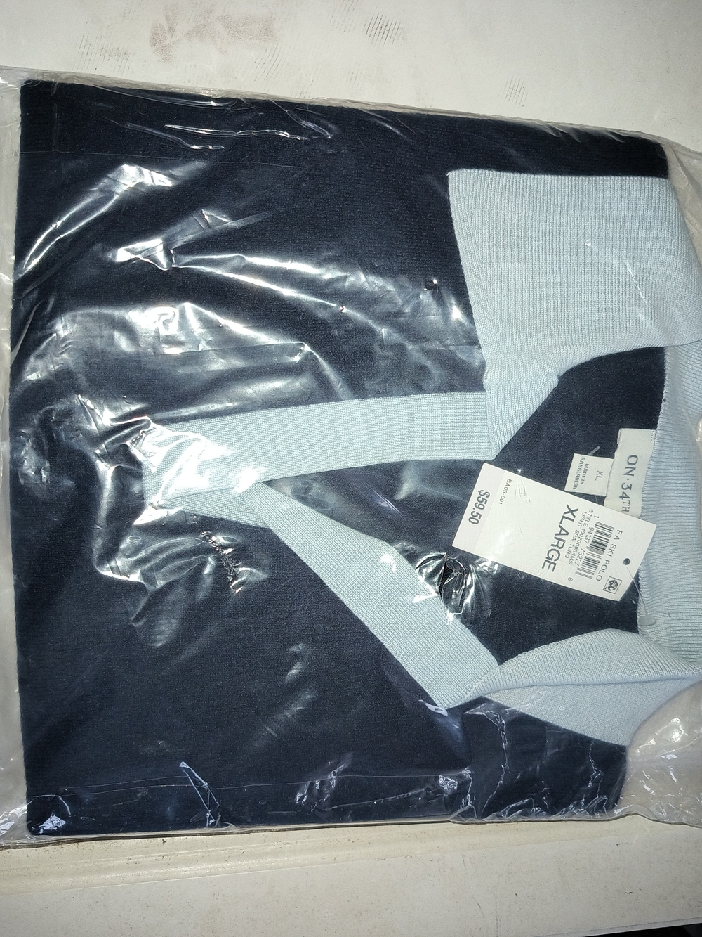 Macy's Navy V-Neck Sweater with Light Blue Trim - On 34th